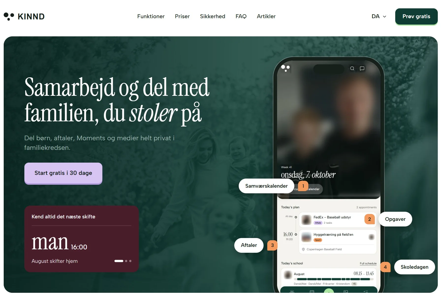 KINND – the front page with the app