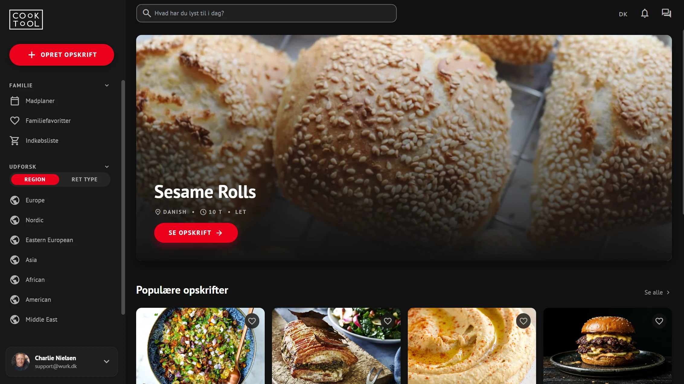 Cooktool Recipes – front page with featured recipe